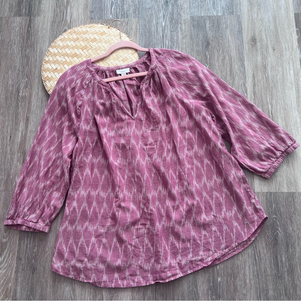Pure Jill J. Jill ikat printed boxy blouse 100% cotton lagenlook boho‎